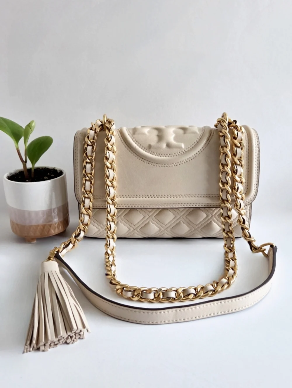 Tory Burch Fleming Convertible Shoulder Bag, Cream & Gold